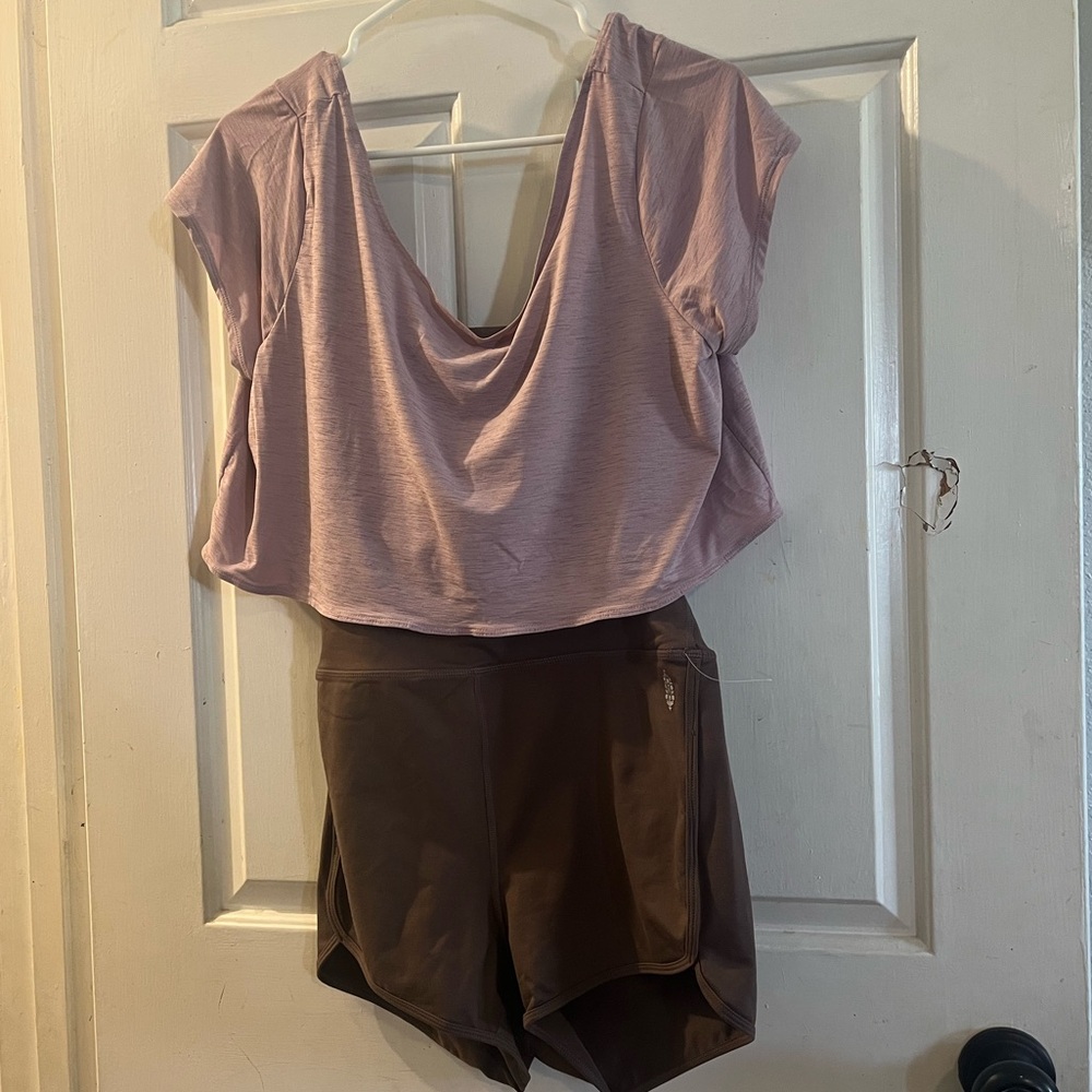 Free People Pink Top and Brown Shorts Set